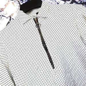 ALPHABET ZIPPER TOP S Fashion Jeans Polka Dot Blouse Sheer Spring Teachercore